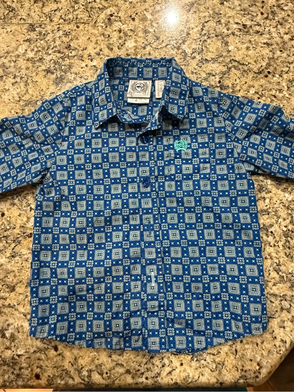 Cinch Blue Geometric Print Button-Down Kids Shirt